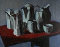 Red table with central coffee pot 200x159